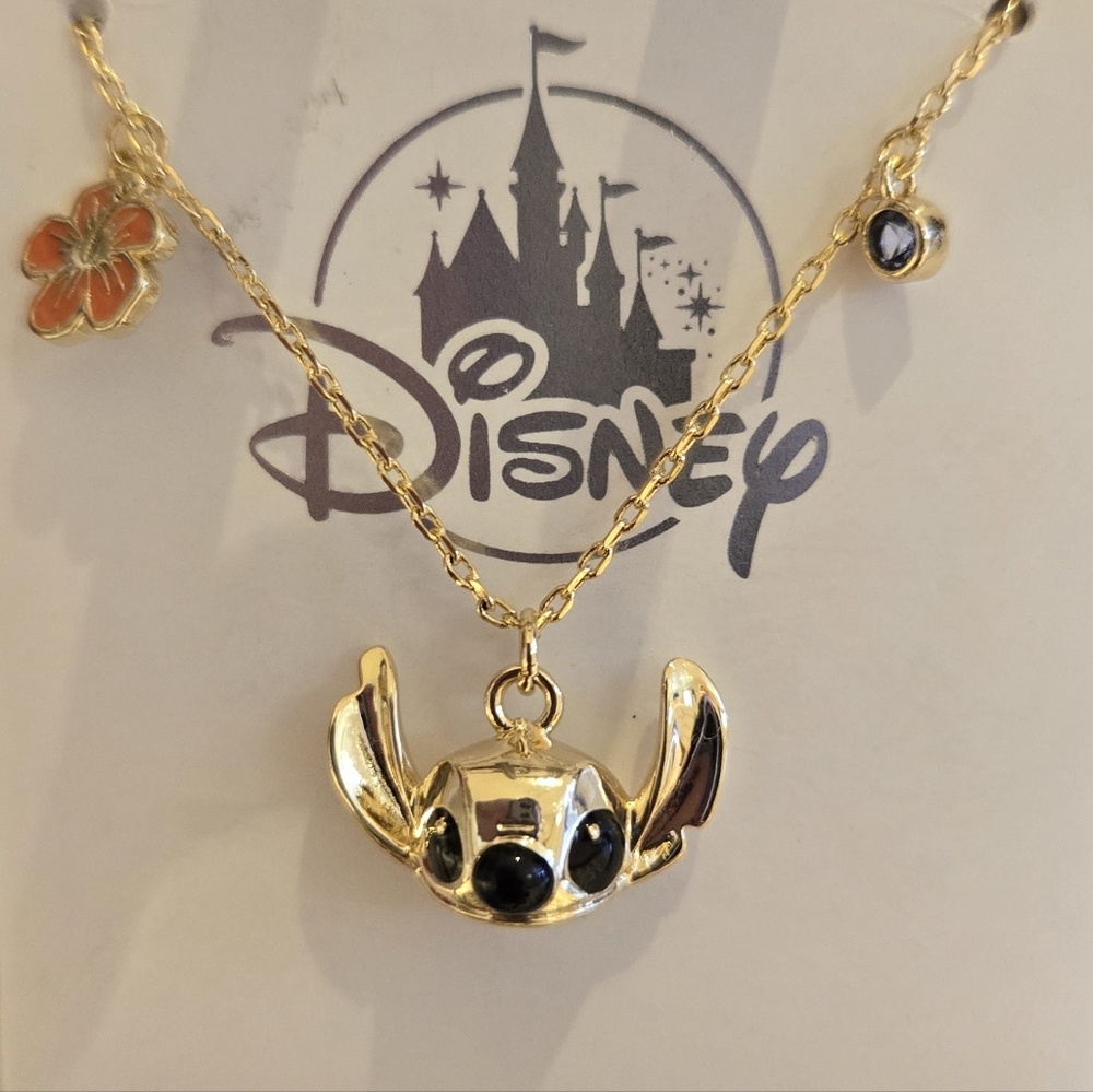 Stitch Gold-Tone Necklace with Hibiscus Flower & Crystal Accents - Picture 10 of 11
